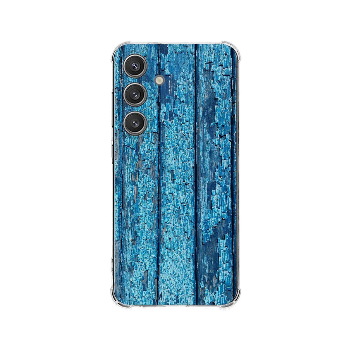 Samsung Galaxy S25 Plus Hoesje - Wood Blue TPU Antishock hout blauw achterkant
