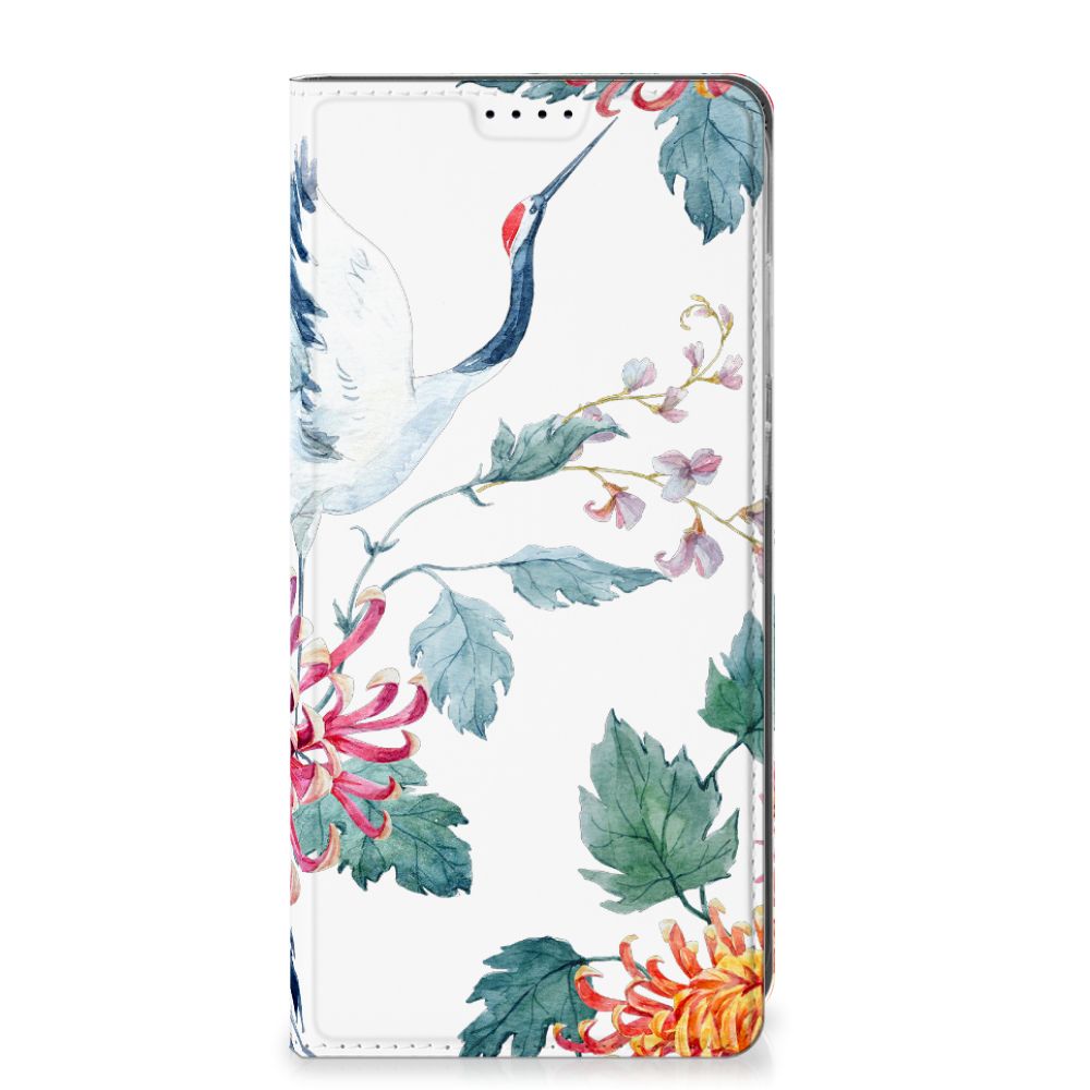 Samsung Galaxy S25 Plus Hoesje maken Bird Flowers design ooievaar bloemen voorkant