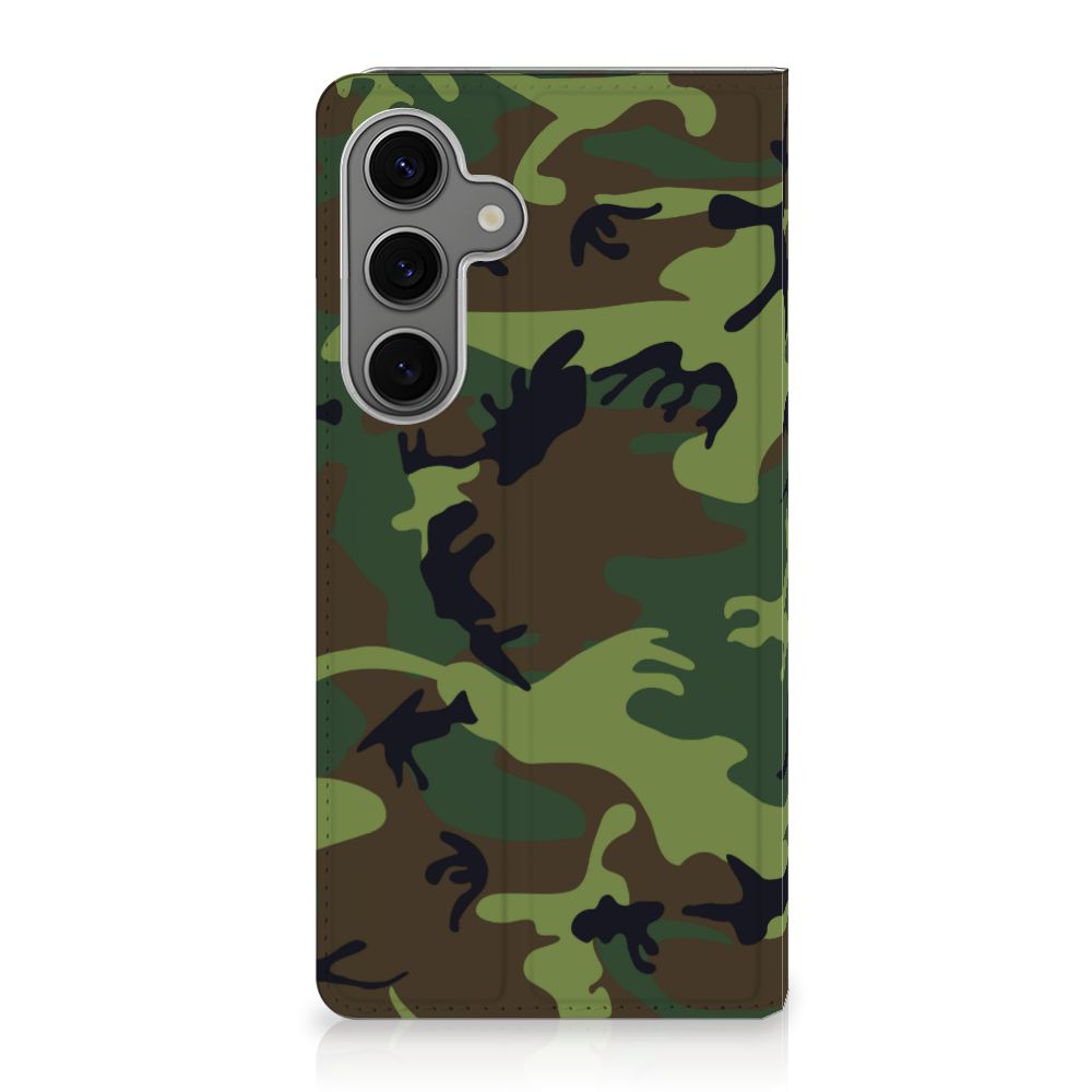 Samsung Galaxy S25 Plus Hoesje met Magneet Army Dark camouflage design voorkant