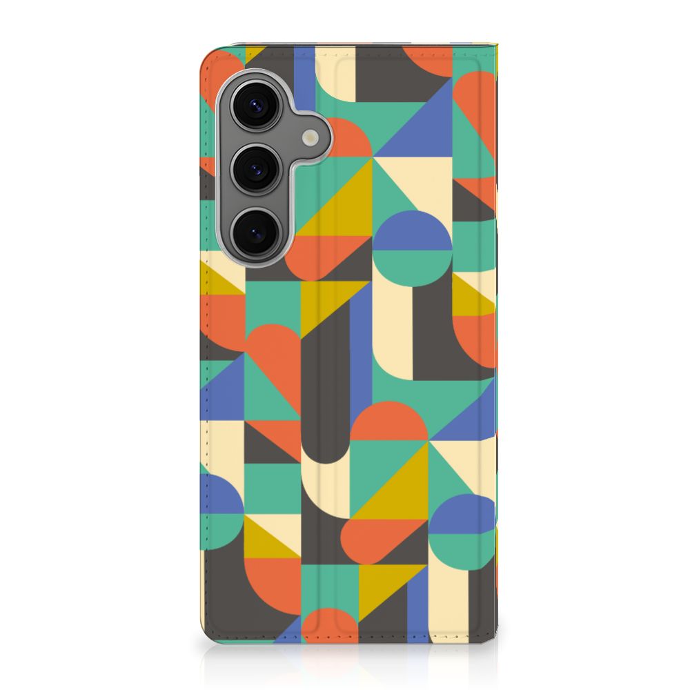 Samsung Galaxy S25 Plus Hoesje met Magneet Funky Retro geometrisch ontwerp voorkant