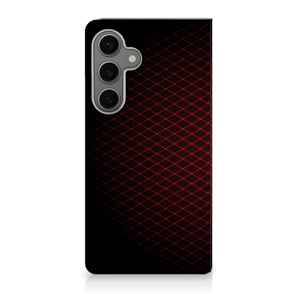 Samsung Galaxy S25 Plus Hoesje met Magneet Geruit Rood achterkant zwart geruit