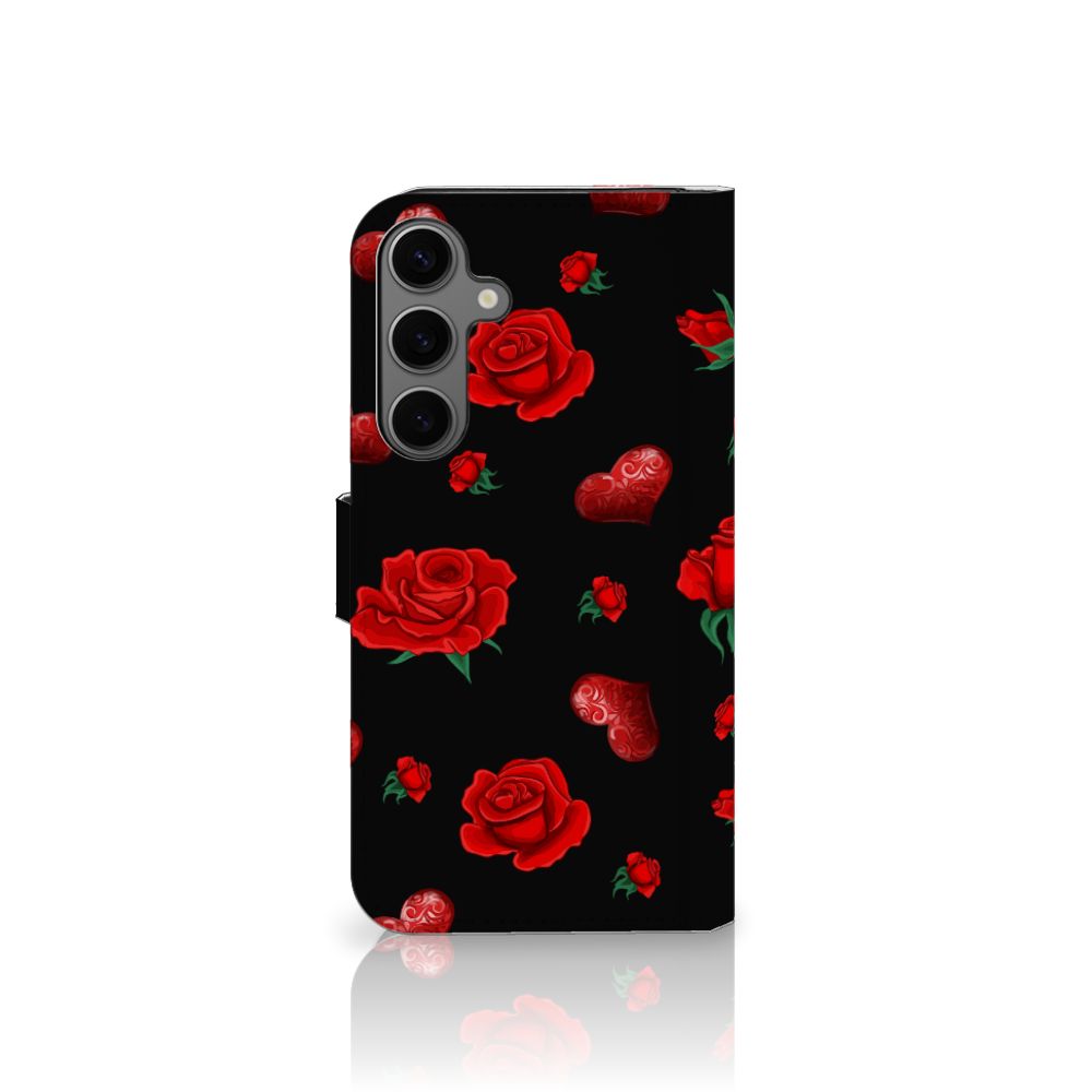 Samsung Galaxy S25 Plus Leuk Hoesje Valentine bookcase rozen zwart