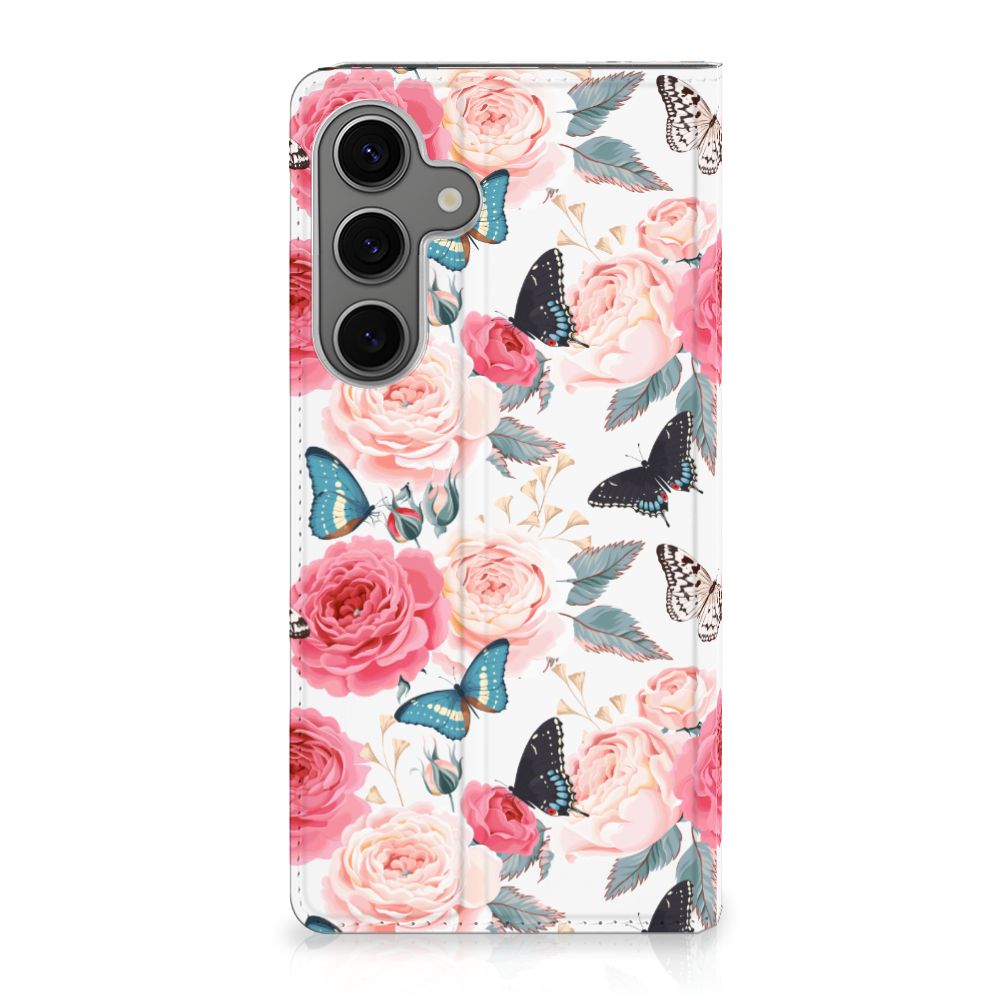 Samsung Galaxy S25 Plus Smart Cover Butterfly Roses voorkant bloemen vlinders