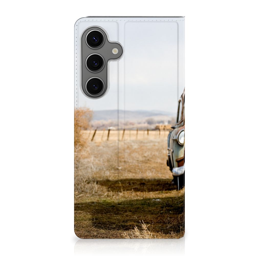 Samsung Galaxy S25 Plus Stand Case Vintage Auto vintage auto boekhoesje aanzicht