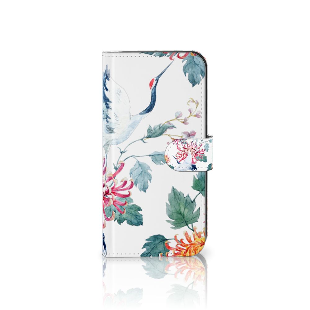 Samsung Galaxy S25 Plus Telefoonhoesje met Pasjes Bird Flowers design ooievaar bloemen aanzicht