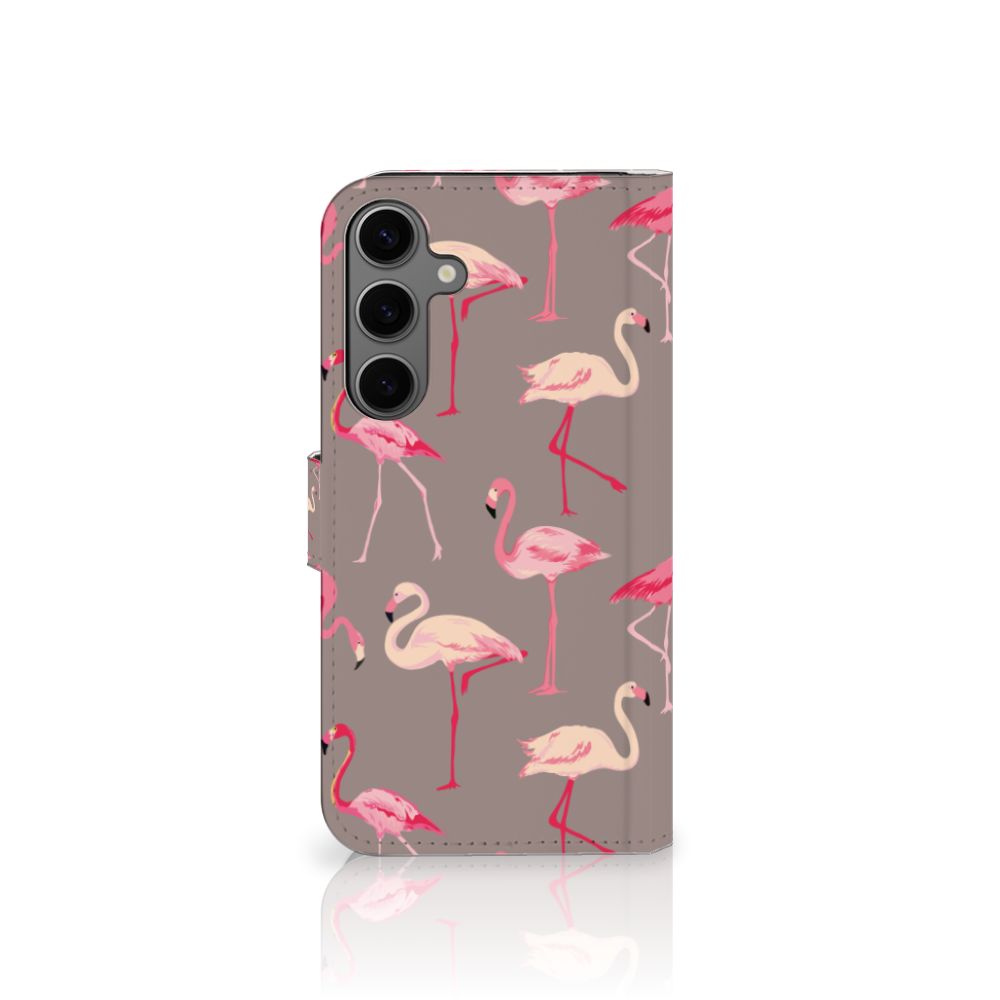 Samsung Galaxy S25 Plus Telefoonhoesje met Pasjes Flamingo flamingo design voorkant