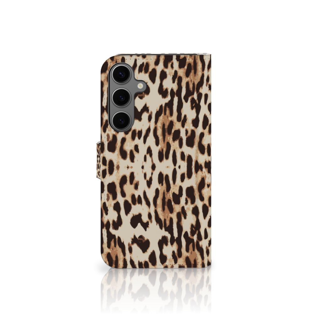 Samsung Galaxy S25 Plus Telefoonhoesje met Pasjes Leopard telefoonhoesje leopard design zijaanzicht