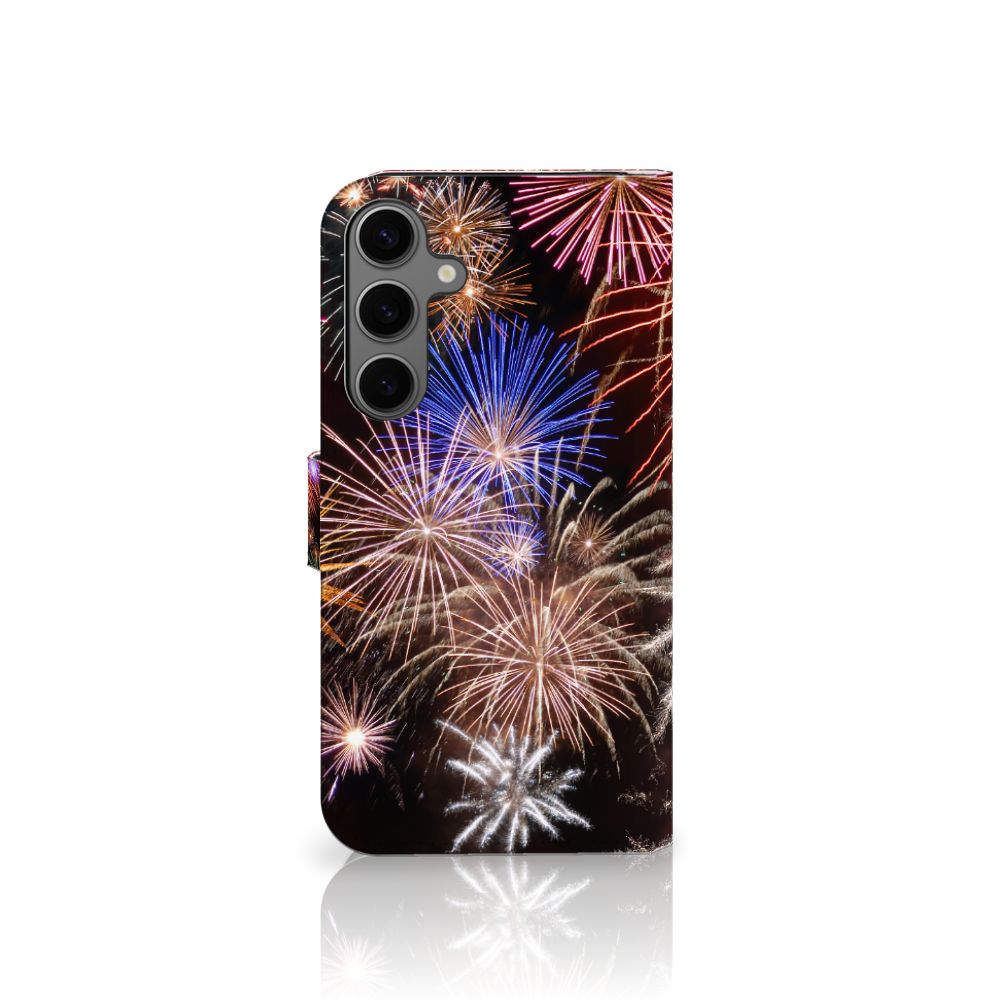 Samsung Galaxy S25 Plus Wallet Case met Pasjes Vuurwerk siervuurwerk design achterkant