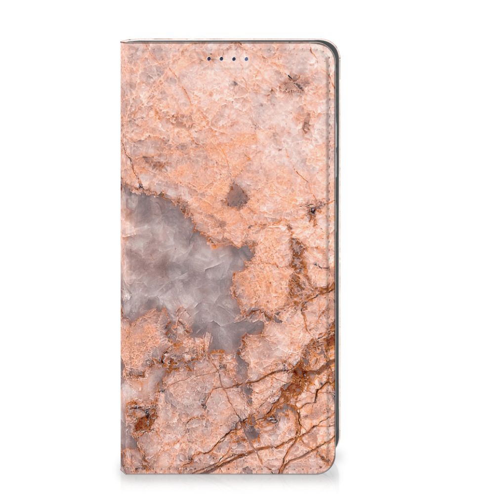 Samsung Galaxy S25 Standcase Marmer Oranje hoesje marmer oranje aanzicht