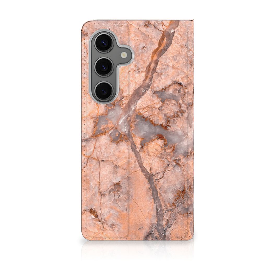 Samsung Galaxy S25 Standcase Marmer Oranje achterkant marmer design