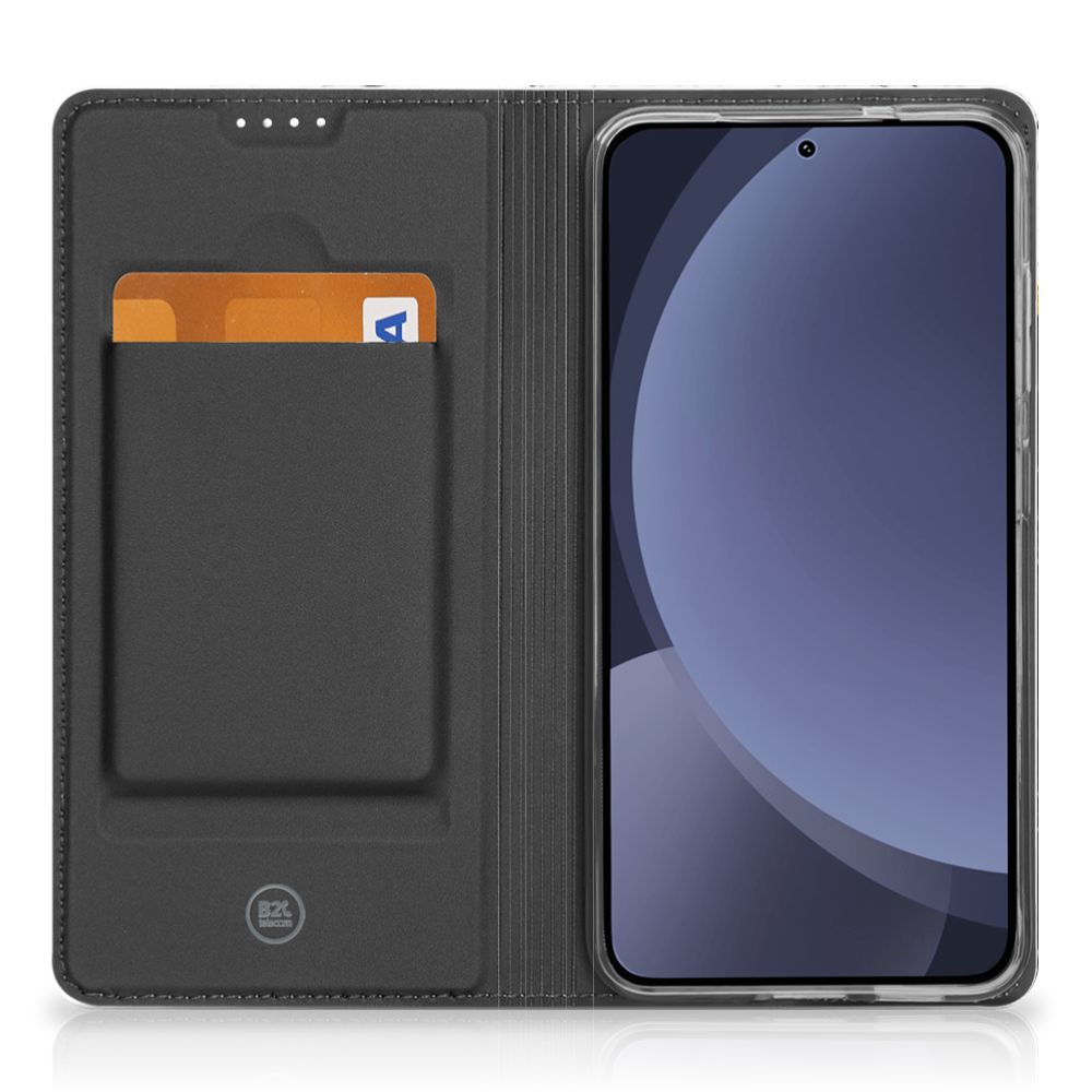 Samsung Galaxy S25 Standcase Marmer Wit Zwart Origineel Cadeau Man design hoesje aanzicht