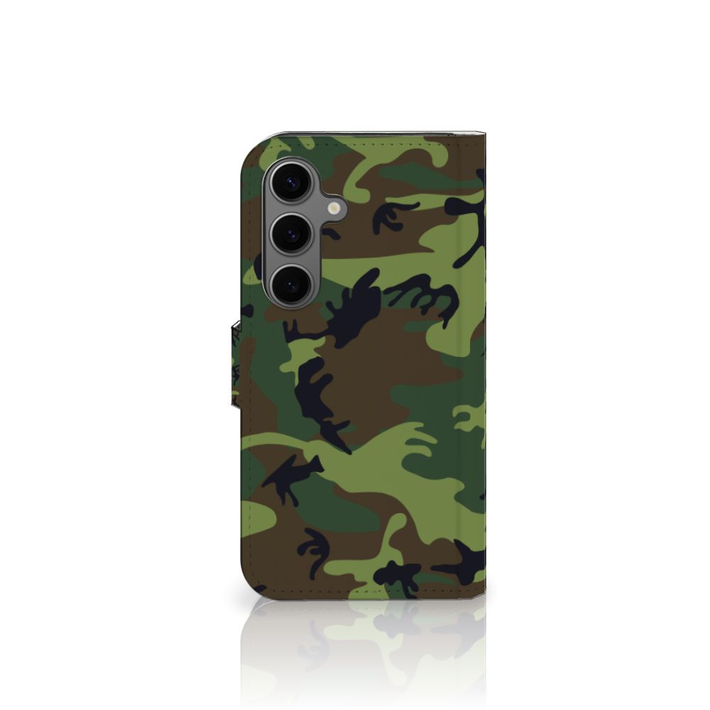 Samsung Galaxy S25 Telefoon Hoesje Army Dark telefoonhoesje camouflage groen bruin zijkant