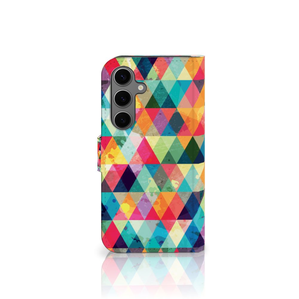 Samsung Galaxy S25 Telefoon Hoesje Geruit kleurrijk ontwerp verticale aanzicht