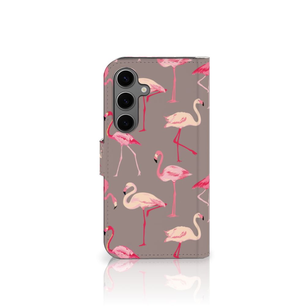 Samsung Galaxy S25 Telefoonhoesje met Pasjes Flamingo flamingo design voorkant