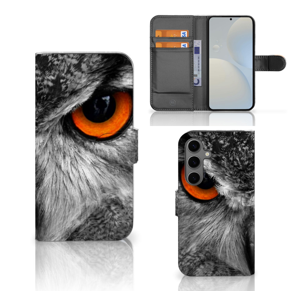 Samsung Galaxy S25 Telefoonhoesje met Pasjes Uil uil design voorkant zijkant binnenkant