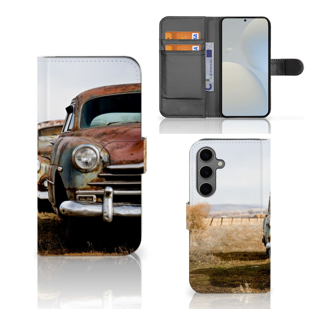 Samsung Galaxy S25 Telefoonhoesje met foto Vintage Auto telefoonhoesje vintage auto voorzijde binnenzijde