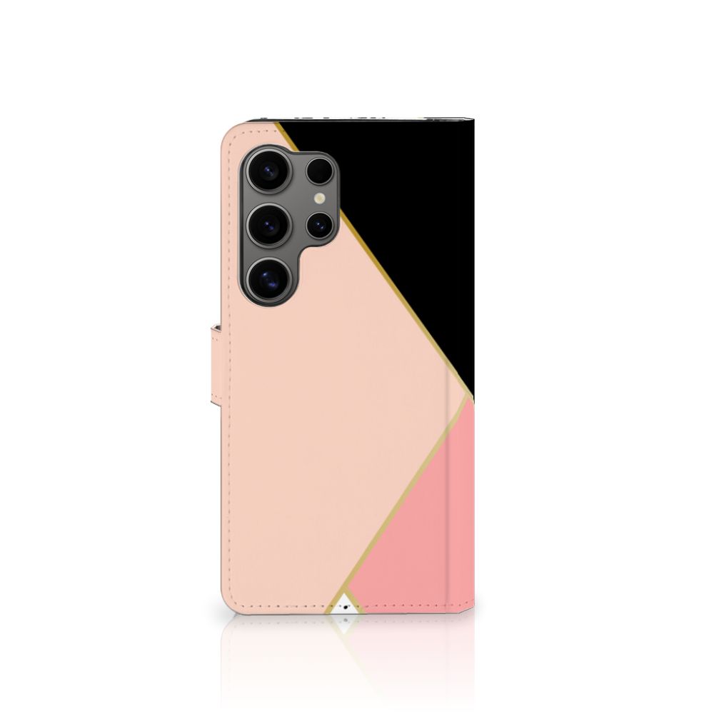 Samsung Galaxy S25 Ultra Book Case Zwart Roze Vormen bookcase geometrisch ontwerp zijaanzicht