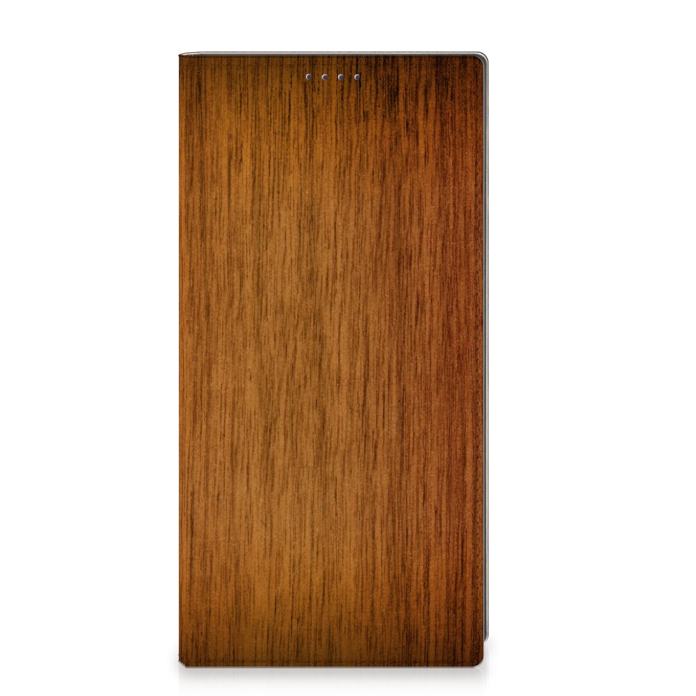 Samsung Galaxy S25 Ultra Book Wallet Case Donker Hout hoesje donker hout voorkant