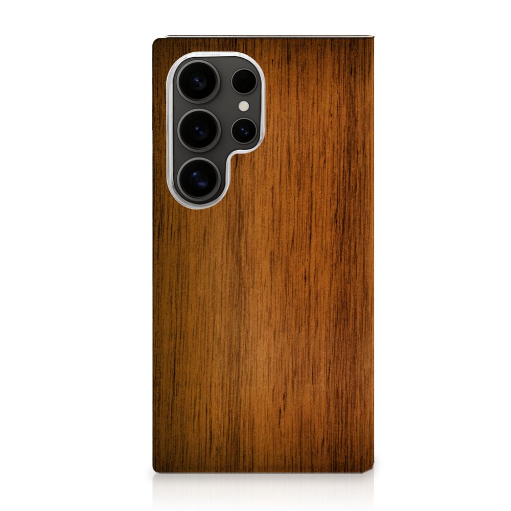 Samsung Galaxy S25 Ultra Book Wallet Case Donker Hout design hout aanzicht