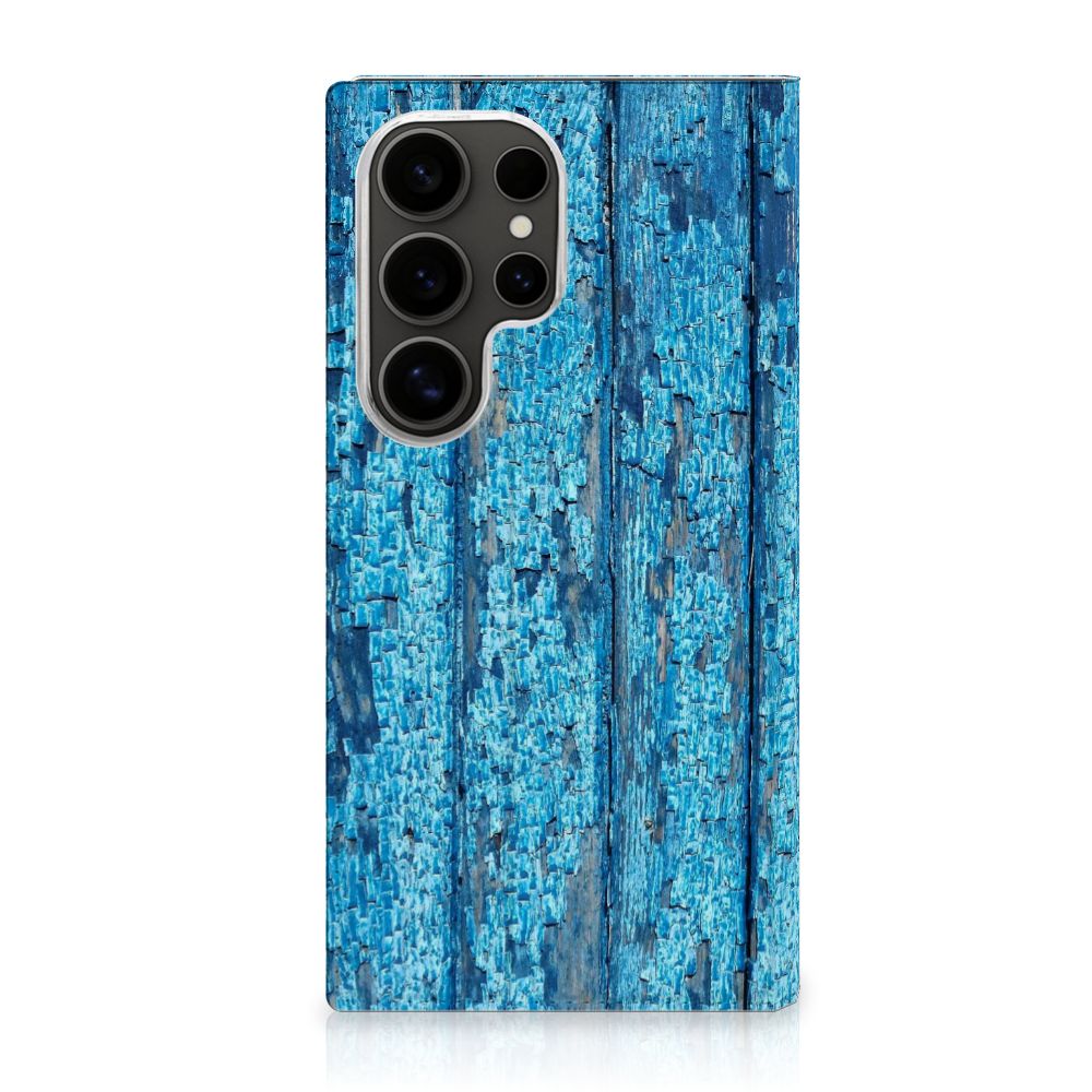 Samsung Galaxy S25 Ultra Book Wallet Case Wood Blue blauw hout vooraanzicht