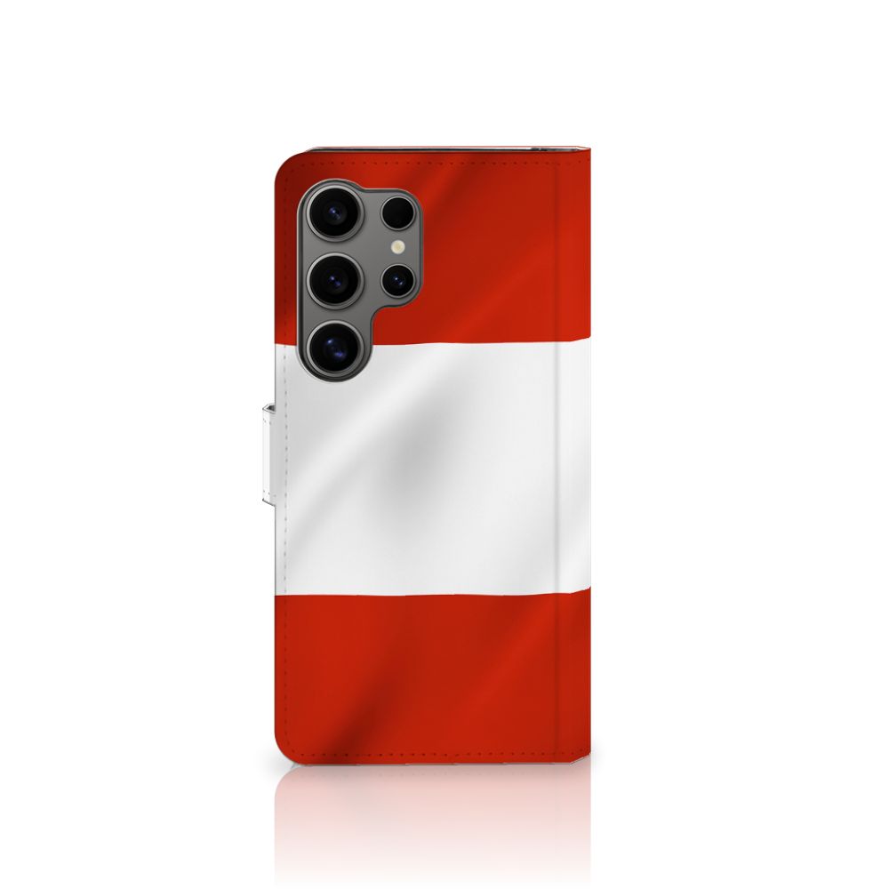 Samsung Galaxy S25 Ultra Bookstyle Case Oostenrijk vlag ontwerp voorkant