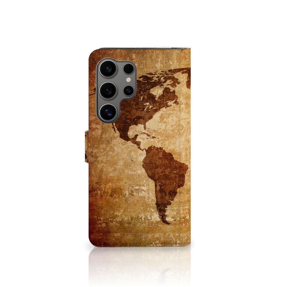 Samsung Galaxy S25 Ultra Flip Cover Wereldkaart design wereldkaart aanzicht