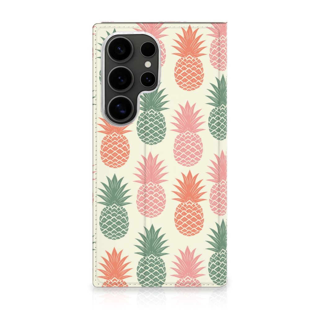 Samsung Galaxy S25 Ultra Flip Style Cover Ananas telefoonhoesje ananas design voorkant