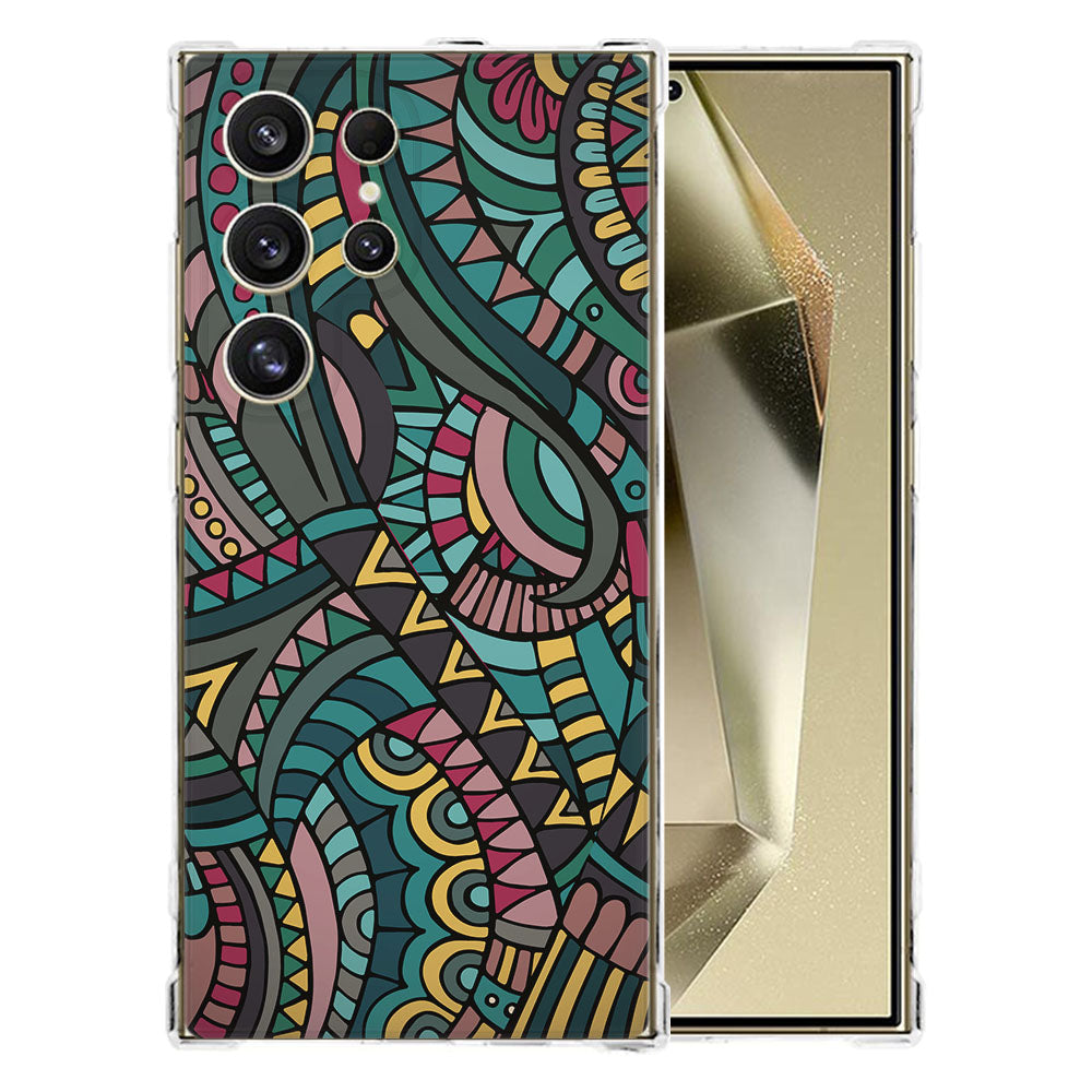 Samsung Galaxy S25 Ultra Hoesje Aztec TPU Antishock achterzijde kleurrijk patroon