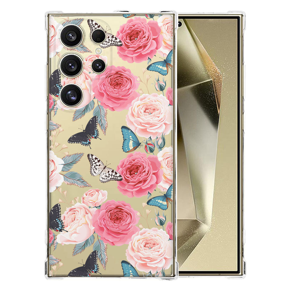 Samsung Galaxy S25 Ultra Hoesje Butterfly Roses TPU Antishock bloemenprint transparant