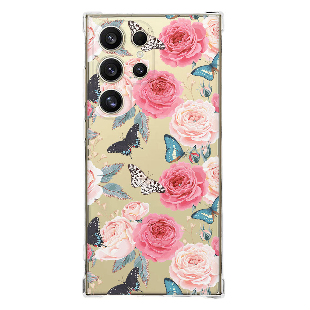 Samsung Galaxy S25 Ultra Hoesje Butterfly Roses TPU Antishock bloemenprint vooraan