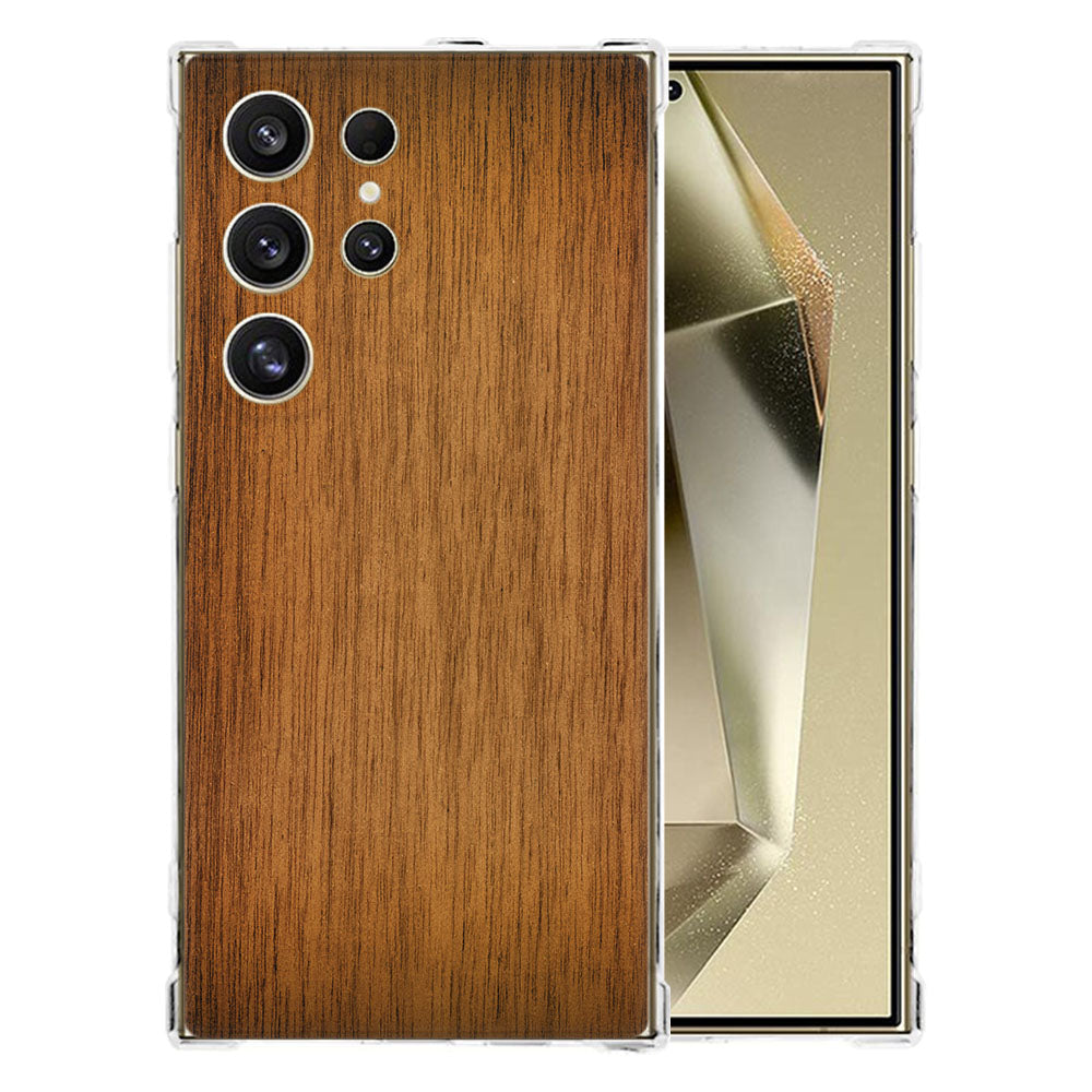 Samsung Galaxy S25 Ultra Hoesje Donker Hout TPU Antishock achterzijde met hout patroon