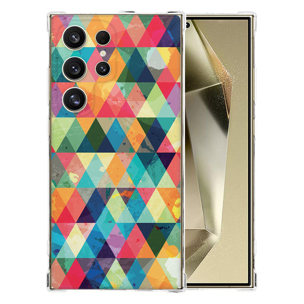 Samsung Galaxy S25 Ultra Hoesje Geruit TPU Antishock kleurrijk driehoekig ontwerp aanzicht