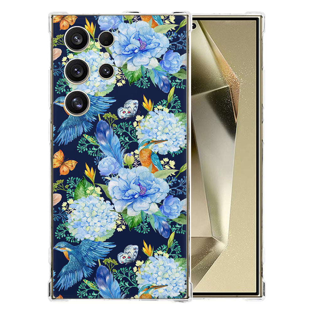 Samsung Galaxy S25 Ultra Hoesje IJsvogel TPU Antishock bloemen patroon aanzicht