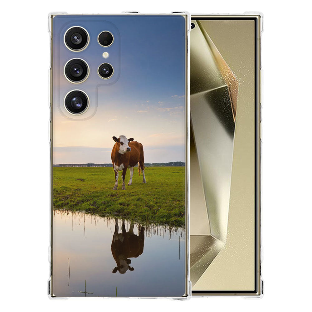 Samsung Galaxy S25 Ultra Hoesje Koe TPU Antishock voorkant koe reflectie