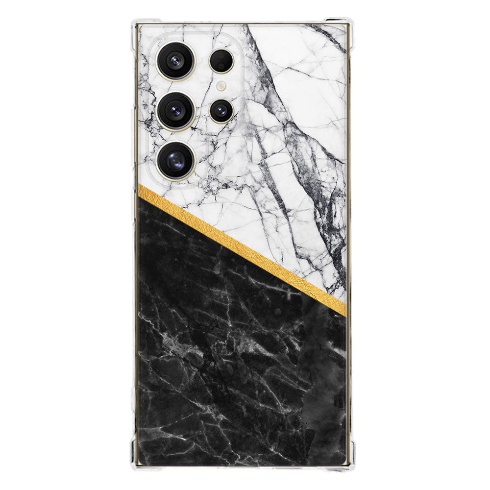 Samsung Galaxy S25 Ultra Hoesje Marble White Black TPU Antishock achterkant zwart wit stijl