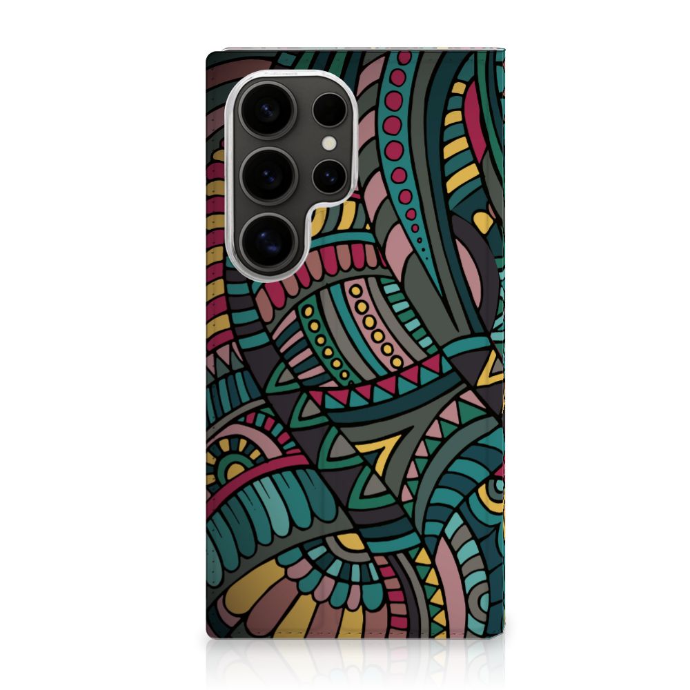 Samsung Galaxy S25 Ultra Hoesje met Magneet Aztec retro design voorkant