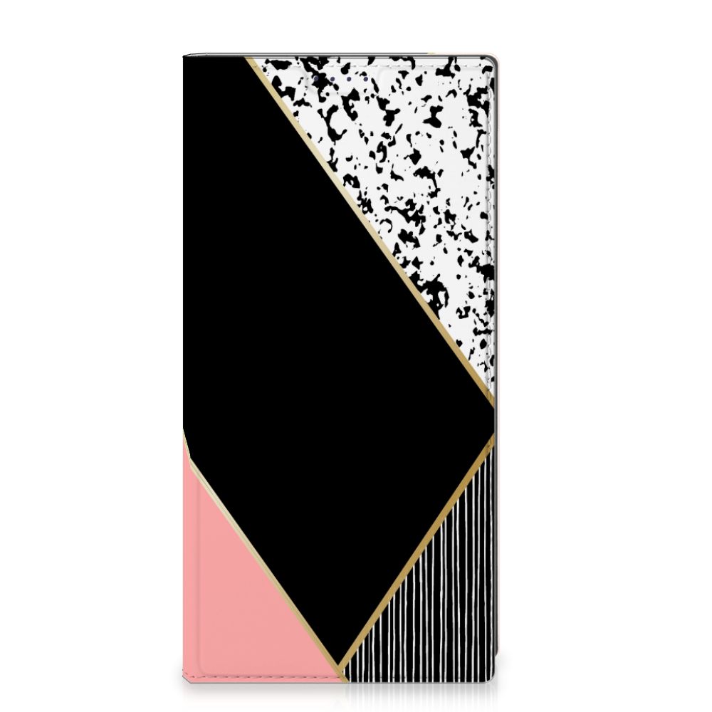 Samsung Galaxy S25 Ultra Stand Case Zwart Roze Vormen design Black Pink Shapes aanzicht
