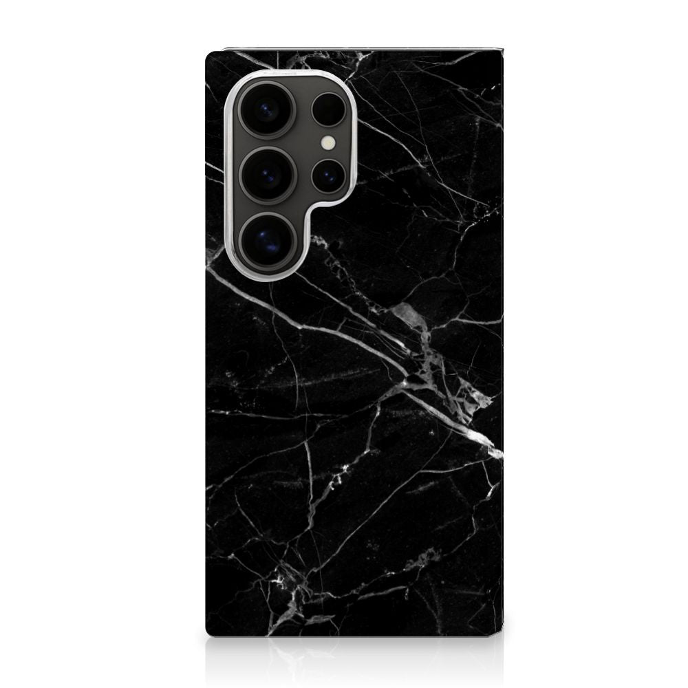 Samsung Galaxy S25 Ultra Standcase Marmer Zwart design zwart marmer achteraanzicht