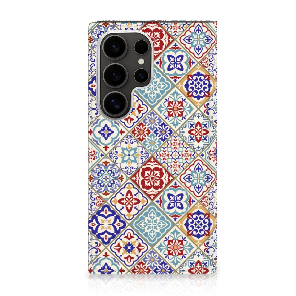 Samsung Galaxy S25 Ultra Standcase Tiles Color telefoonhoesje design kleurrijk aanzicht