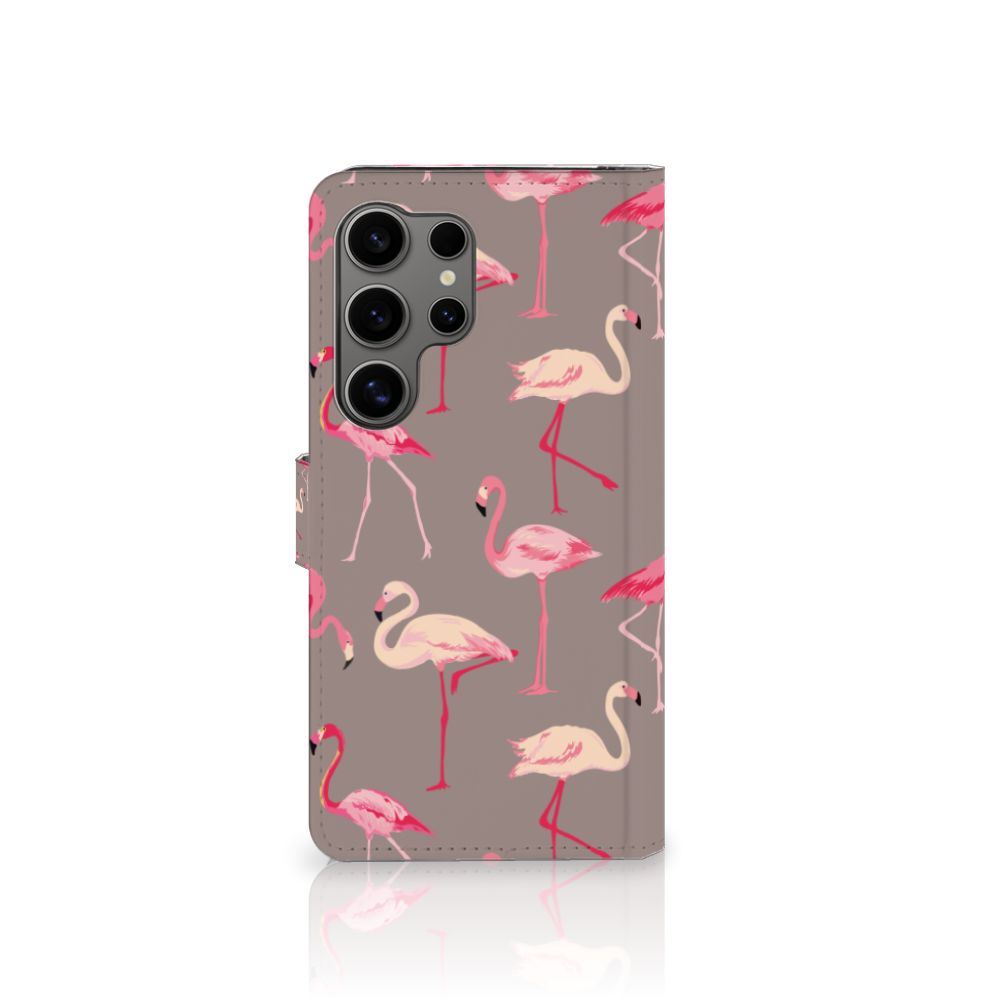 Samsung Galaxy S25 Ultra Telefoonhoesje met Pasjes Flamingo hoesje flamingo's voorkant