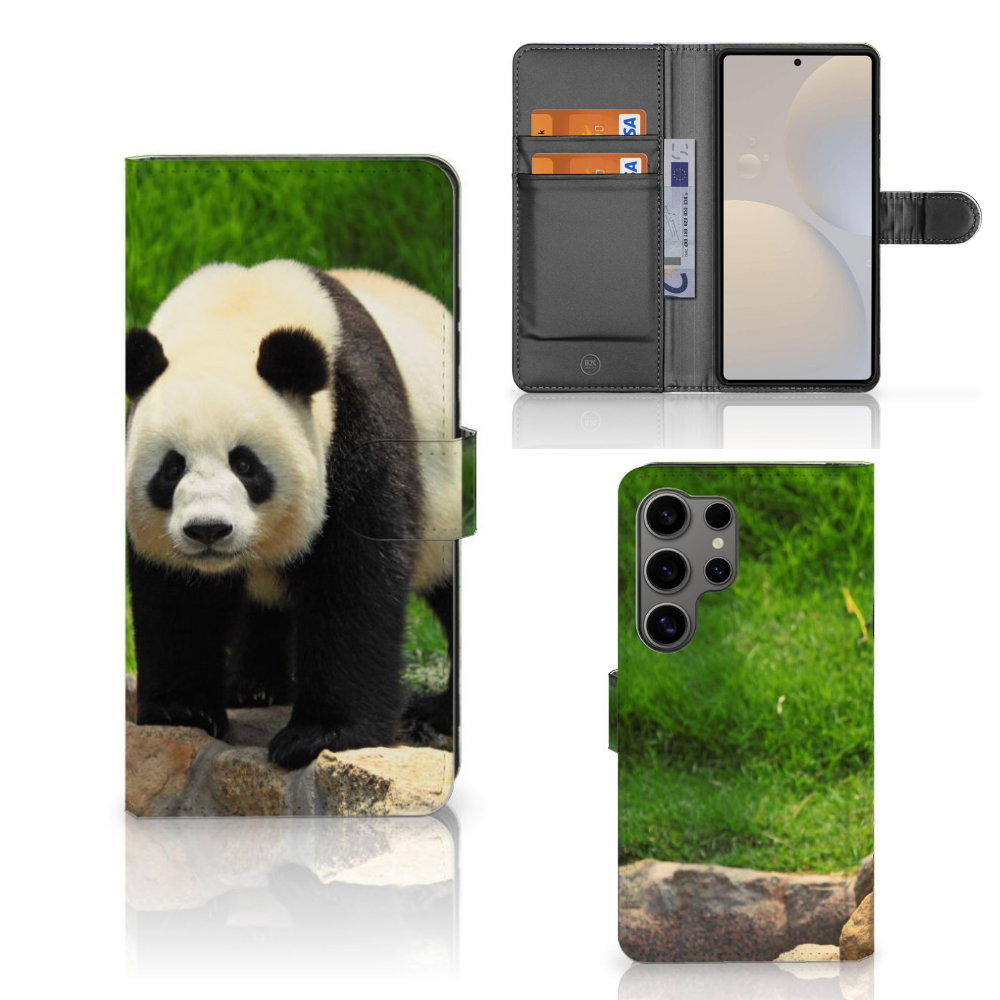 Samsung Galaxy S25 Ultra Telefoonhoesje met Pasjes Panda telefoonhoesje panda print vooraan zijkant