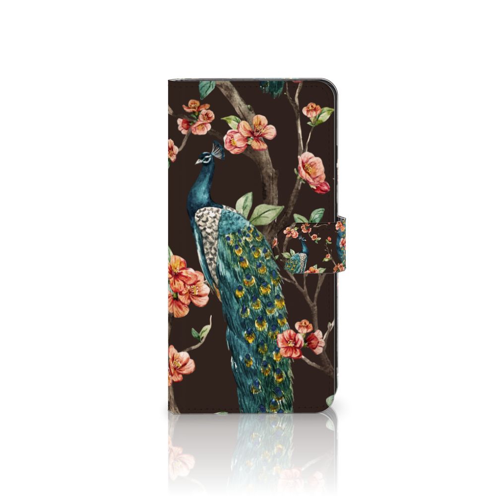 Samsung Galaxy S25 Ultra Telefoonhoesje met Pasjes Pauw met Bloemen telefoonhoesje pauw bloemen voorkant