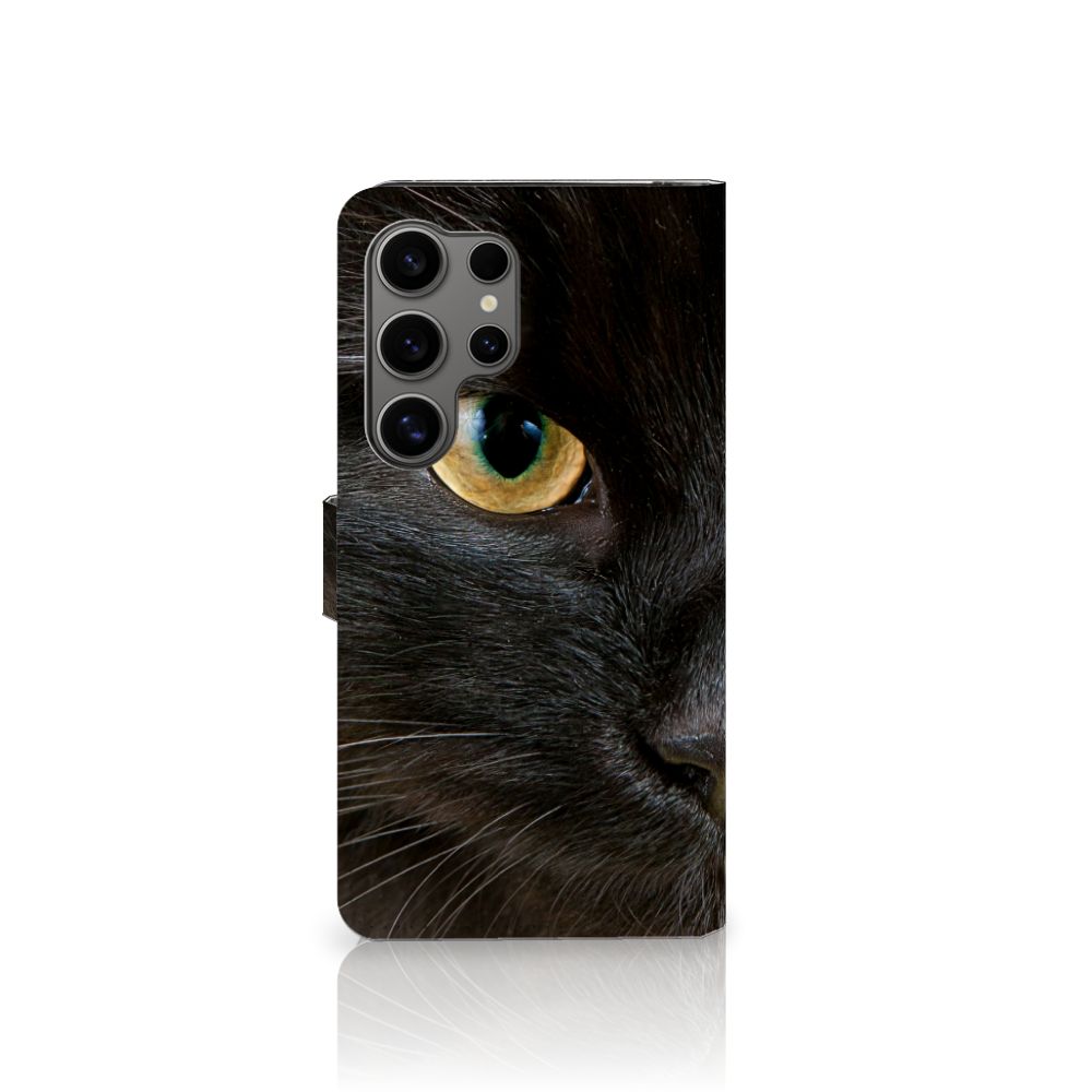 Samsung Galaxy S25 Ultra Telefoonhoesje met Pasjes Zwarte Kat design zwart kat aanzicht