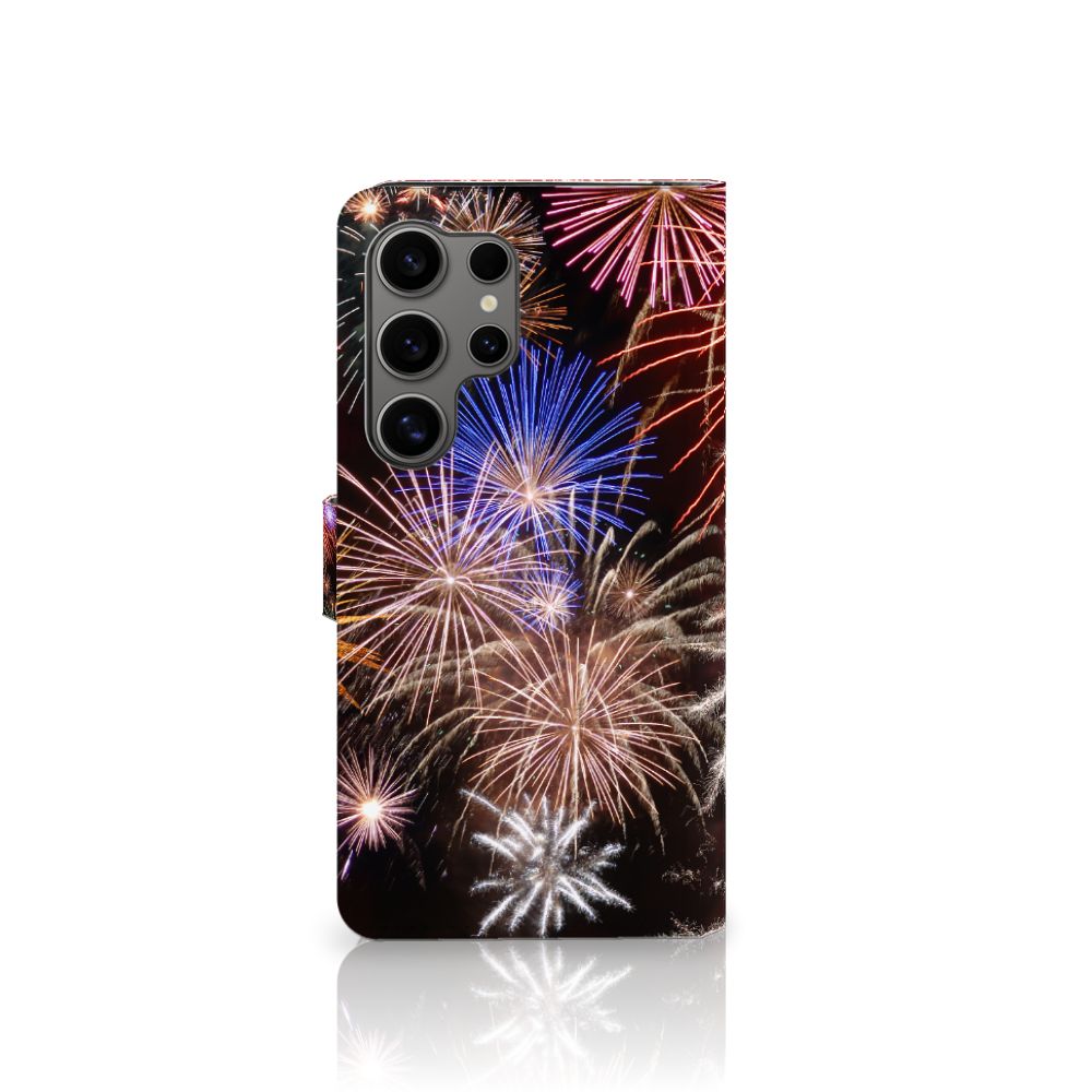 Samsung Galaxy S25 Ultra Wallet Case met Pasjes Vuurwerk vuurwerk print kleurrijk aanzicht