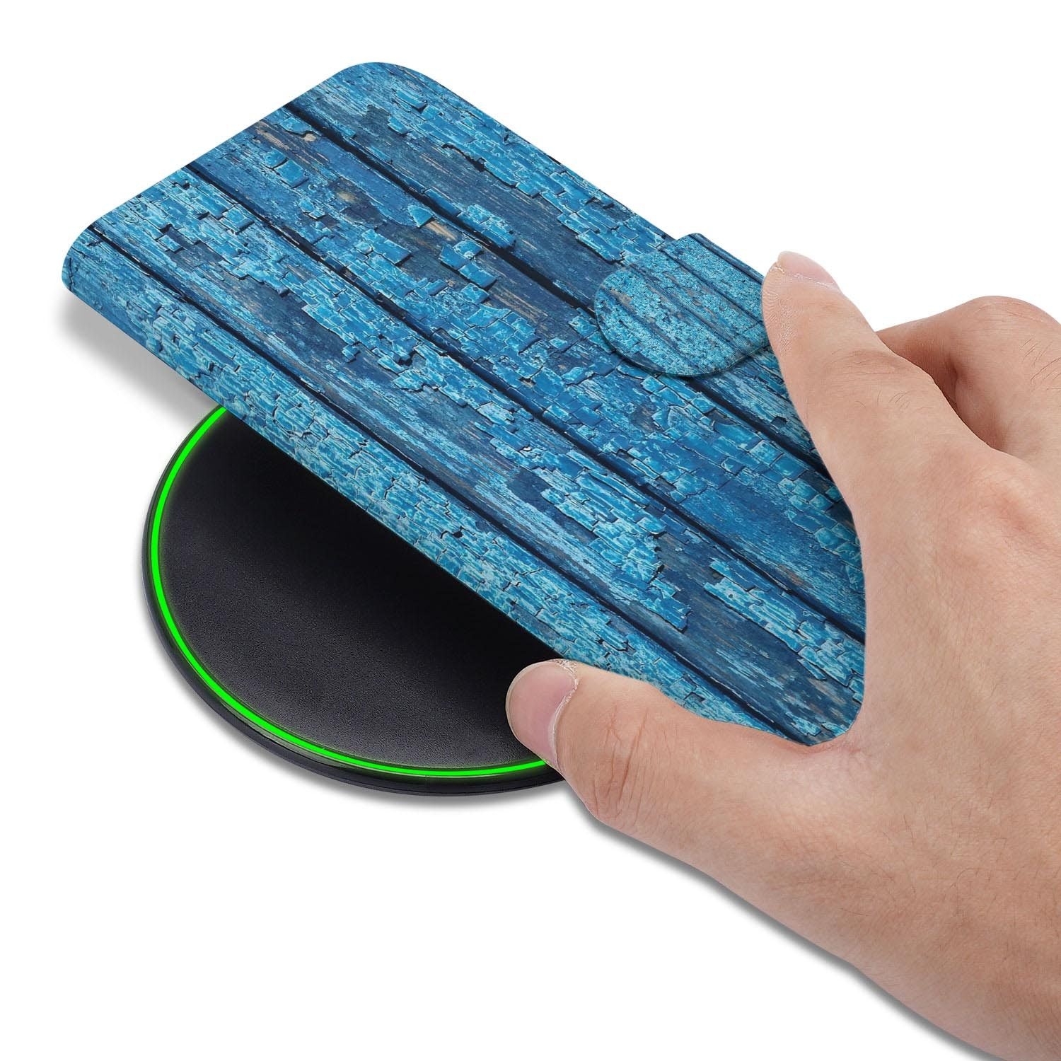 Samsung Galaxy S26 FE hoesje met pasjeshouder in Wood Blue dessin