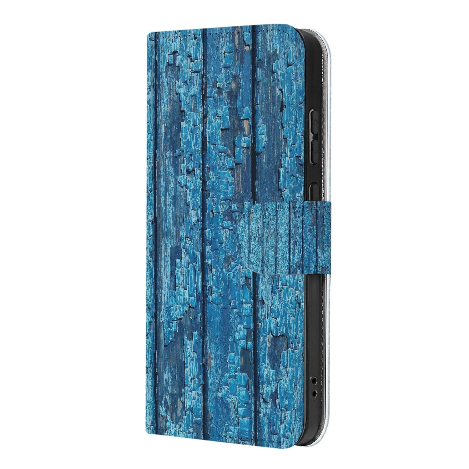 Kunstleren klaphoesje Wood Blue voor Samsung Galaxy S26 FE met magneetsluiting