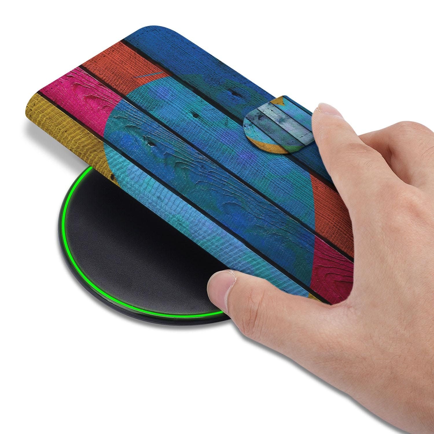 Samsung Galaxy S26 FE hoesje met pasjeshouder en Wood Heart print op houtstructuur