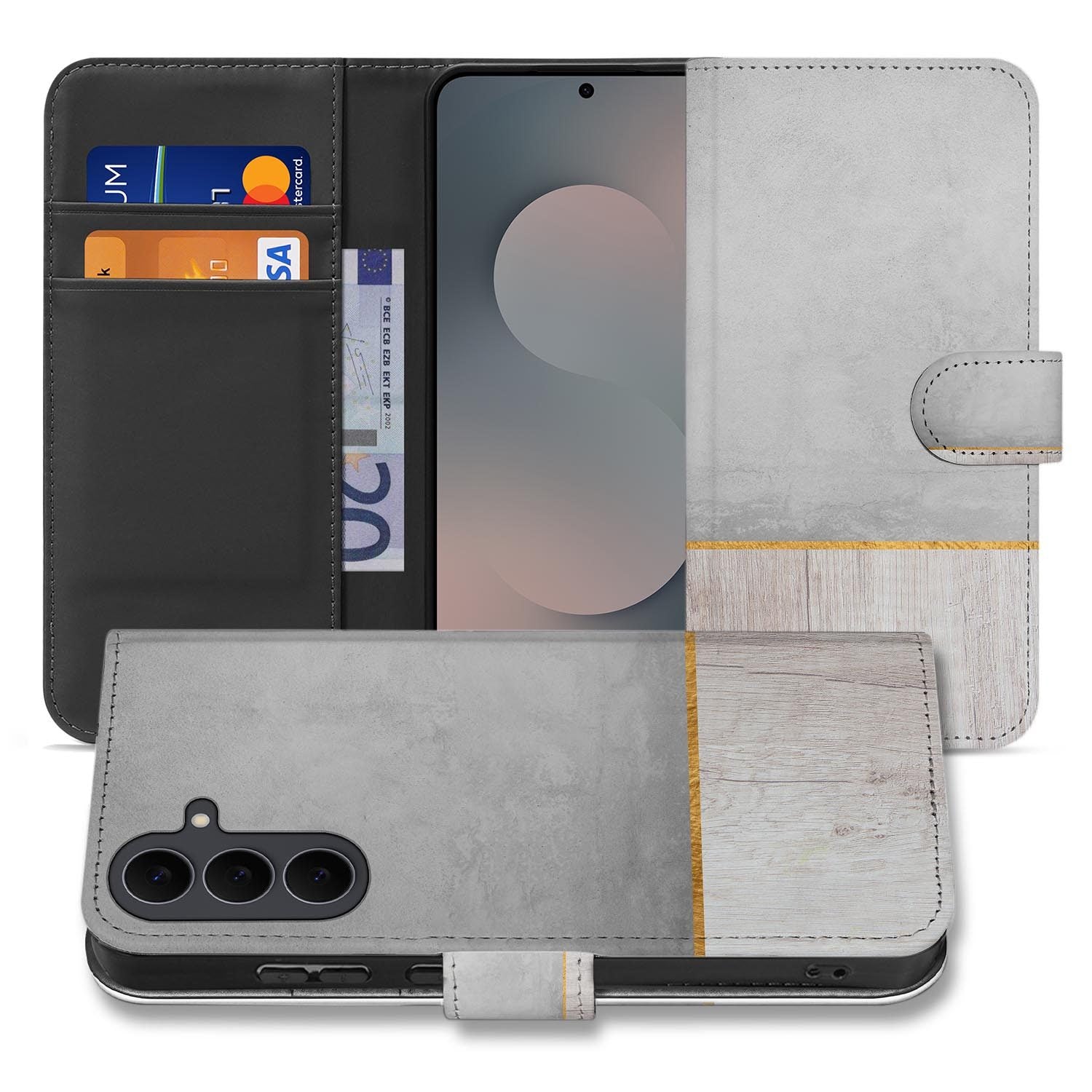Samsung Galaxy S26 FE bookcase hoesje met grijs Wood Concrete design