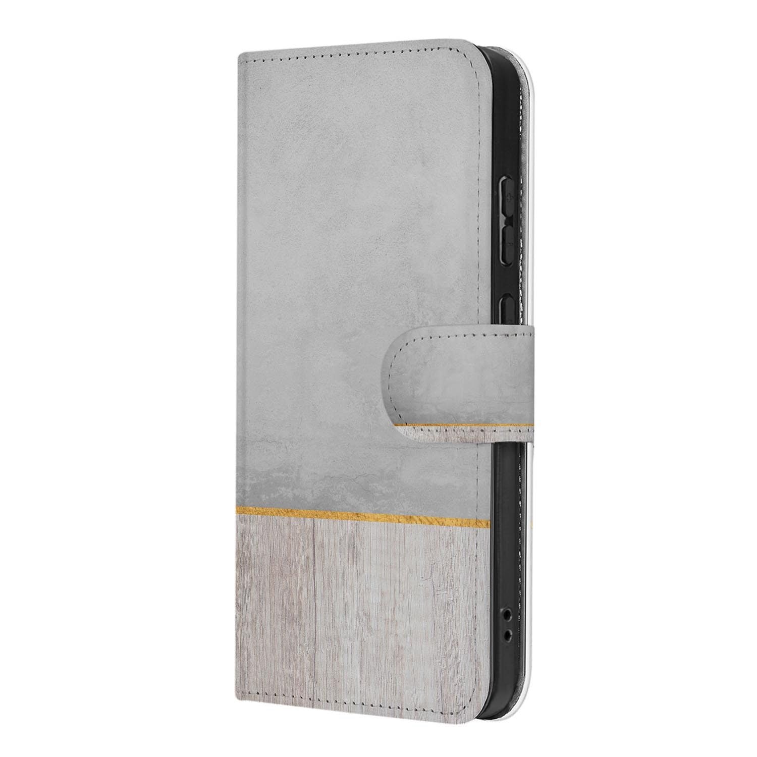 Kunstleren klaphoesje met Wood Concrete motief voor Samsung Galaxy S26 FE