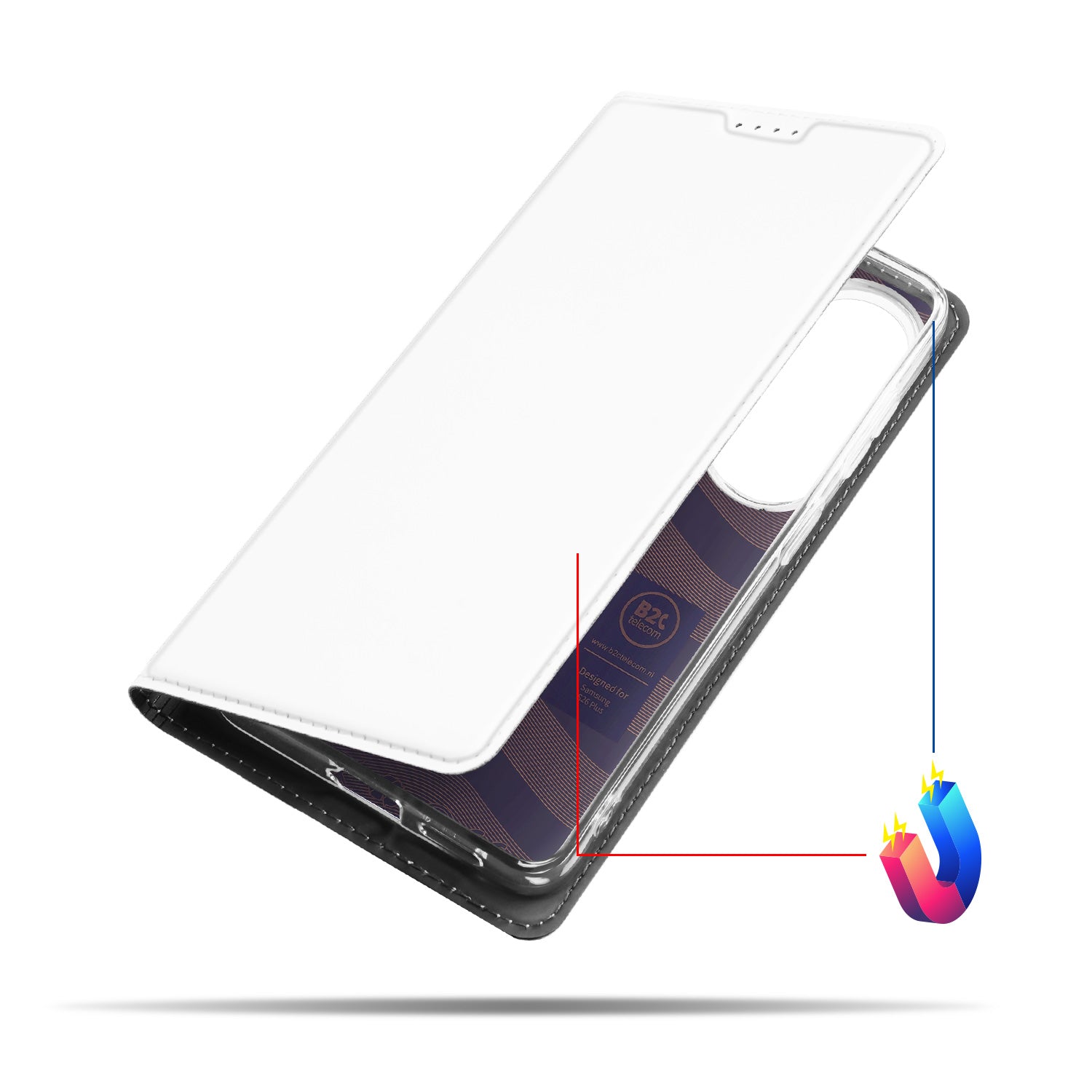 Samsung Galaxy S26 Plus Stand Case Hoesje Wit met Kaartvak en Magneetsluiting Vooraanzicht.